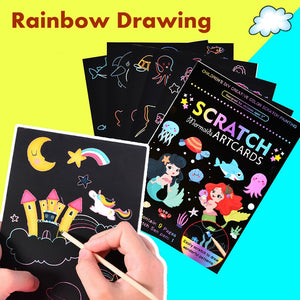 Black Rainbow Scratch Art Paper,Colorful Magic Drawing Art Unicorns Cards Book,Scratch Off Paper Gifts for Kids Halloween Christmas Birthday Party
