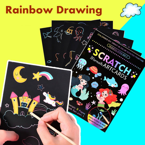 9Pcs Magic Rainbow Color Scratch Art Painting Paper Card Kit – Magical  Little Minds