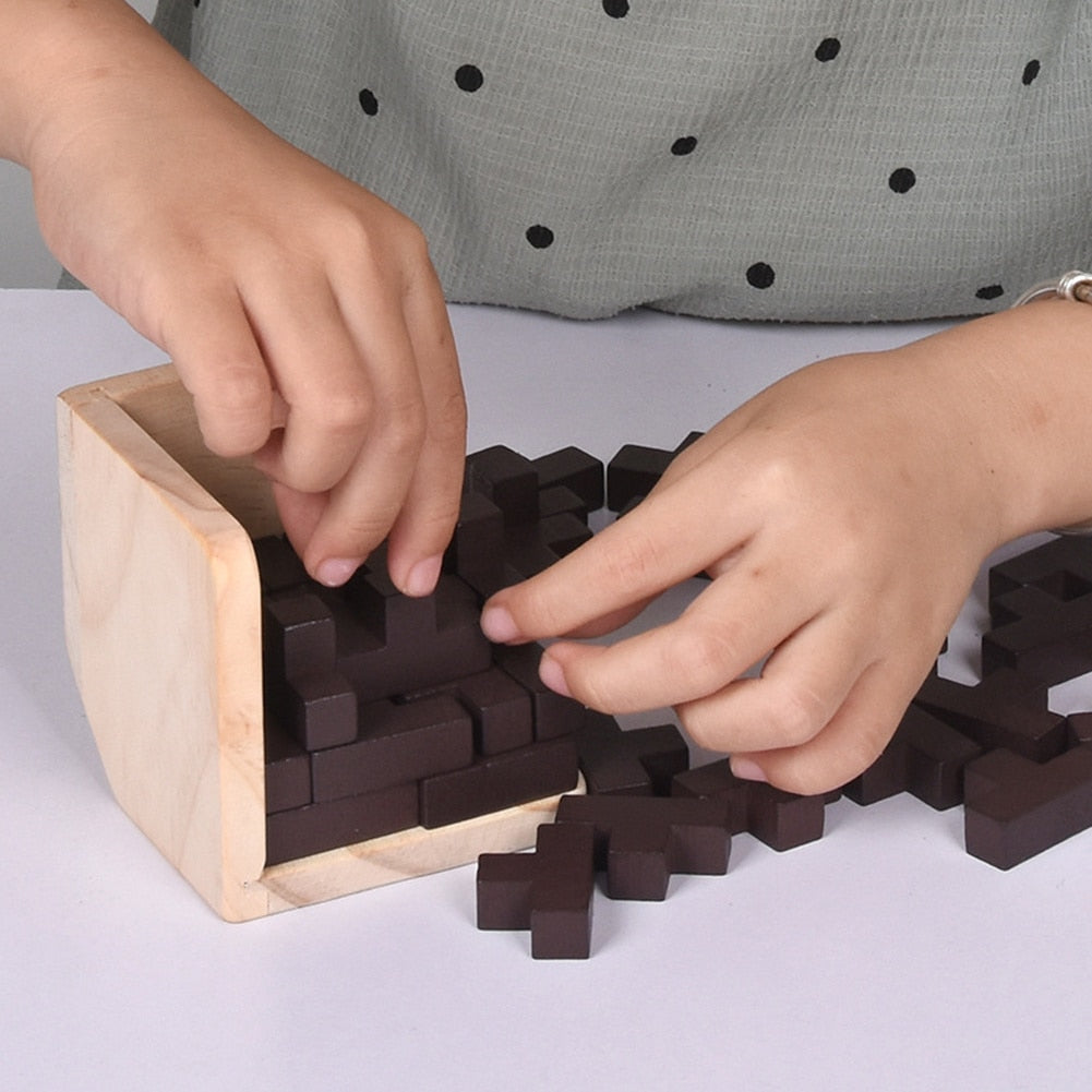 Solution of T shaped tetris wood puzzle 