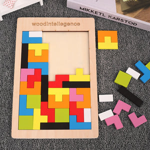 Colorful 3D Puzzle Wooden Tangram Tetris Game