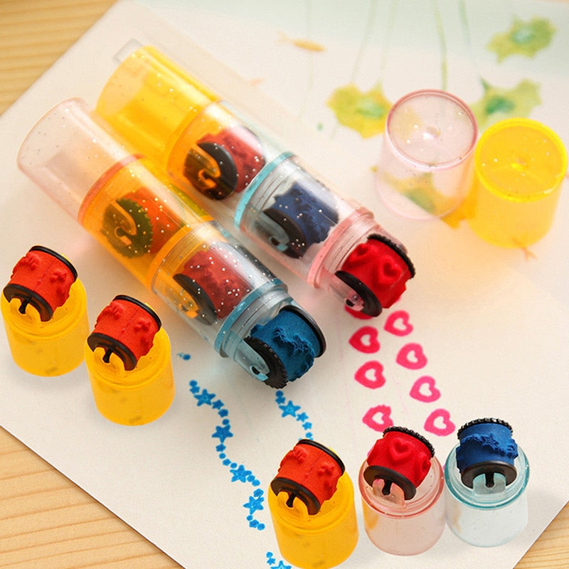 Plastic Mini Ink Stamp Roller Diary Seal Toy